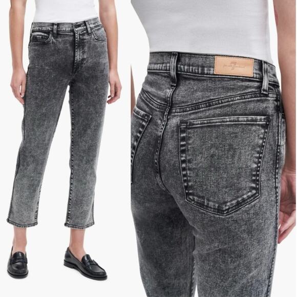 Seven for all Mankind Luxe Vintage High Waist Cropped Straight Felix Black w27 - Picture 2 of 11